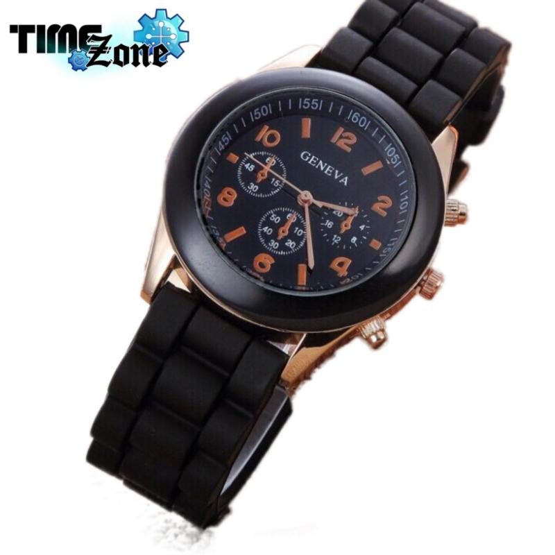 Đồng hồ nữ dây silicon TimeZone Geneva Khởi My (Dây Đen, Mặt Đen) bán chạy