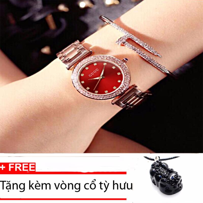 Đồng hồ nữ dây thép không gỉ cao cấp Guou G8112 màu đỏ+Tặng kèm
vòng cổ tỳ hưu bán chạy