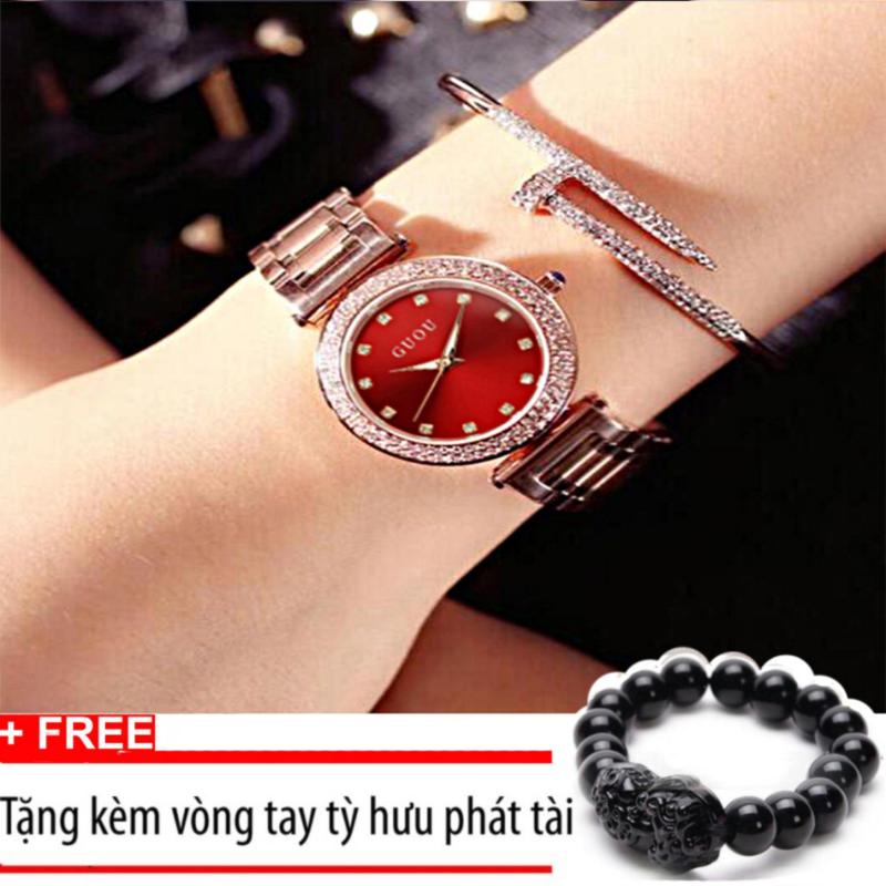 Đồng hồ nữ dây thép không gỉ cao cấp Guou G8112 màu đỏ+Tặng kèm
vòng tay tỳ hưu phát tài bán chạy