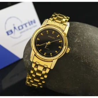 Đồng hồ nữ dây thép không gỉ Halei mạ vàng DHNL1023( Mặt đen )