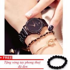 Đồng hồ nữ GUOU full black cao cấp viền đính đá 2017 MDL-Gu8232, tặng vòng tay phong thủy