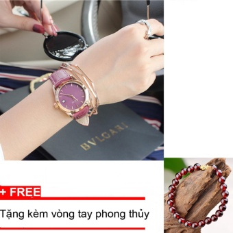 Đồng hồ nữ GUOU mặt viền vàng chất liệu dây da- tặng vòng tay phong thuỷ  