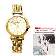 Đồng hồ nữ JULIUS JU970 vàng+ đầm nữ xinh xắn