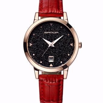 Đồng hồ nữ SANDA JAPAN Mặt kim tuyến siêu sang - dây đỏ, tặng dây chuyền tỳ hưu thạch anh