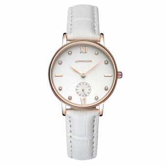 Đồng hồ nữ SANDA JAPAN SA02 đính đá- dây trắng, tặng kèm dây chuyền tỳ hưu thạch anh