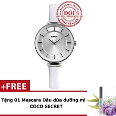 Đồng hồ nữ thanh lịch dây da SKMEI 1184CL (Trắng phối bạc) + Tặng kèm Mascara Dầu dừa Dưỡng mi Coco Secret