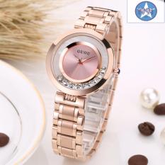 Đồng hồ nữ thép mạ vàng không gỉ cao cấp GUOU G8039 màu hồng