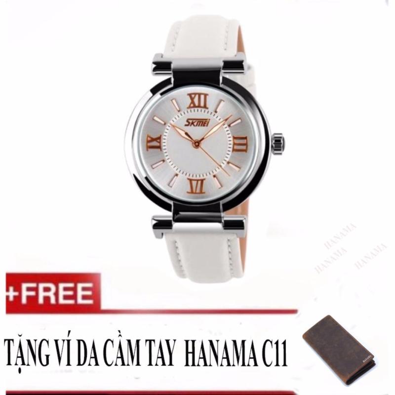 Giá bán Đồng hồ nữ thời trang Hàn Quốc Skmei 9075 tặng kèm ví unisex C11 Hanama( white)