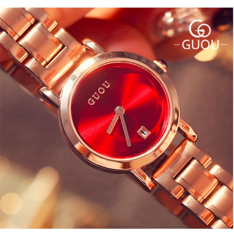 Nơi bán Đồng hồ nữ thương hiệu GUOU dây thép,mặt trơn có lịch ngày ST-5127 - tặng bông tai hoa cúc