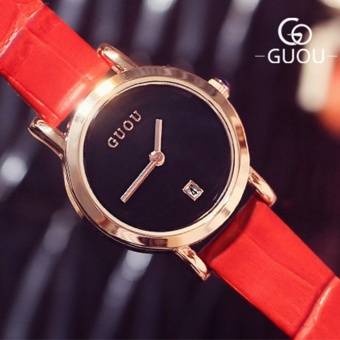 Đồng hồ nữ thương hiệu GUOU mặt mini 2 kim trơn dây da thời trang  