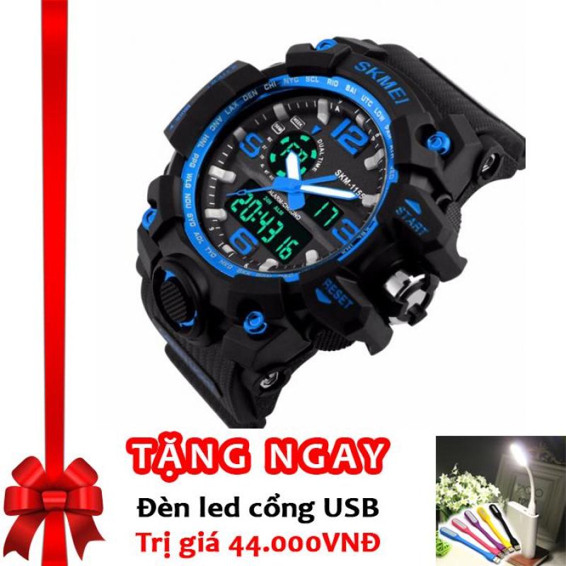 Đồng hồ thời trang thể thao chống nước cực tốt nam tính mạnh mẽ SKMEI Dual Time F169 (Đen-Xanh) + Tặng đèn LED cổng USB bán chạy