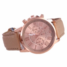 Đồng hồ Unisex dây da Geneva cá tính (Dây Nâu Nhạt, Mặt Nâu Nhạt) + Tặng Kèm Hộp