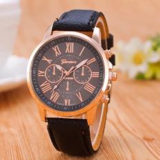 Đồng hồ Unisex dây da Geneva rẻ đẹp (Dây Đen, Mặt Đen)