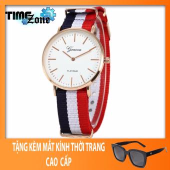Đồng hồ Unisex dây vải cao cấp TimeZone Genava Nato Fashion Boy (Tam Sọc) + Tặng Kèm Mắt Kính Thời...