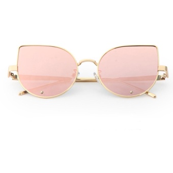 Female Cat Eye Trendy Street Snap Small Size Wide Side Diamond Sunglasses(Gold)-one size - intl  