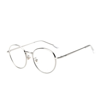 Female Common Glasses Flat Circle Round Metal Sunglasses(Silver)-one size - intl  