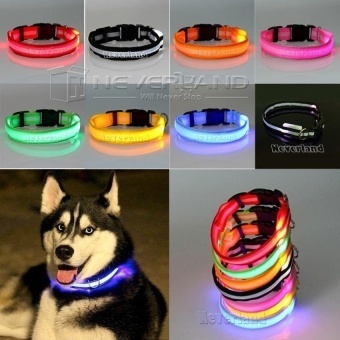 Glow LED Dog Pet Cat Flashing Light Up Nylon Collar NightSafetyCollars Supplies Dropship Pink - intl