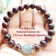 Lắc Tay Đá Garnet Đỏ Mix 1 Viên Thạch Anh Tóc Xanh Tự Nhiên GEMSTONE BANK