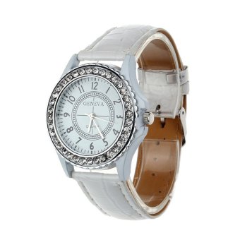 Leather Geneva Crystal Dial Lady Wrist Watch Bracelet Quartz Hour White  