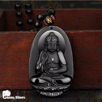 Mặt Dây Chuyền Phật A Di Đà Chất Liệu Đá Obsidian Phong Thủy - Thương Hiệu Ganes Silver  