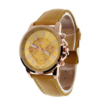 New Women's Fashion Geneva Roman Numerals Faux Leather Analog Quartz Wrist Watch Yellow  