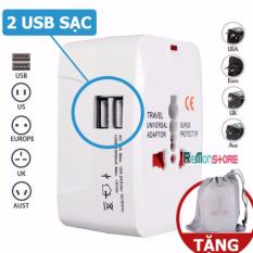 Ổ cắm du lịch quốc tế 2 CỔNG SẠC USB Universal Travel AC Adapter Charge