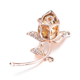 Rose Flower Shape Rhinestone Crystal Women Wedding Party Jewelry Brooches Pin(Yellow) - intl  