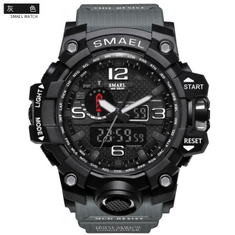 SMAEL 1545 Pure Color Band Waterproof Sport Watch Digital Analog Dual Display Japan Quartz Watch Grey - intl  