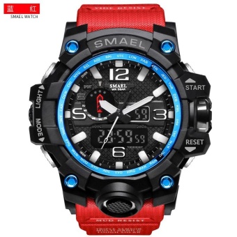 SMAEL 1545 Pure Color Band Waterproof Sport Watch Digital Analog Dual Display Japan Quartz Watch Red - intl  