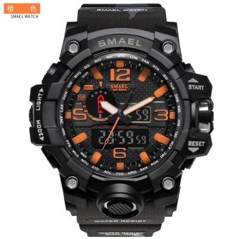 SMAEL 1545 Waterproof Camouflage Military PU Digital Watch LED Digital Dual Display Electronic Watch Orange - intl  