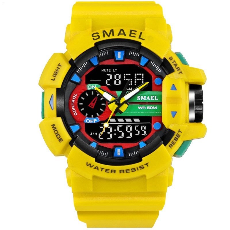 SMAEL Watch 1436 Men Gold Sports Watches LED Dual Display Outdoor Waterproof Watch S-SHOCK New Male Electronic Wristwatch 1436 -...