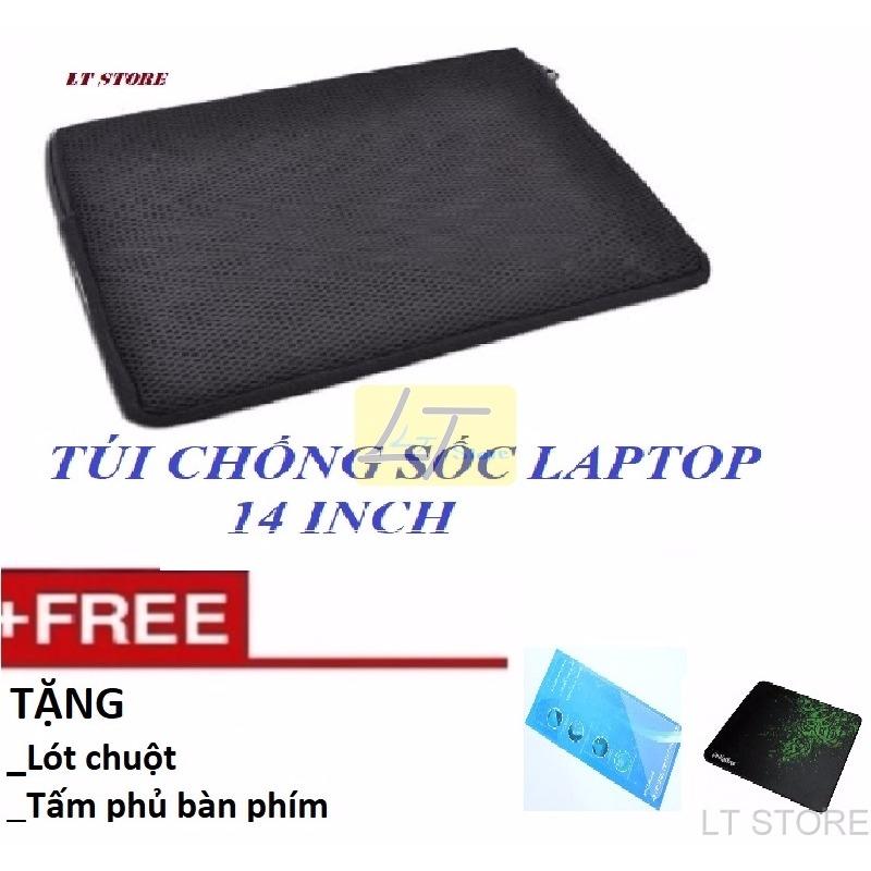 Túi chống sốc laptop 14 inch loại dày Tặng miếng lót chuột, tấm phủ bàn phím laptop