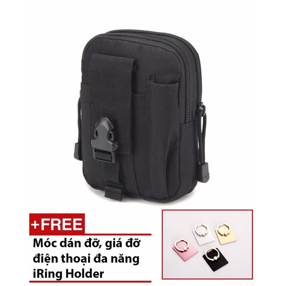 Túi đeo hông chống nước đựng điện thoại và đồ dùng EDC (Màu đen) + Tặng kèm 1 móc dán...