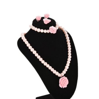 Velishy Kids Jewelry Set Necklace Bracelet with Rose Flower Pink BeadsPink Flower  - intl  
