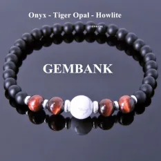 Vòng Tay Quý Ông Onyx – Opal – Howlite Tự Nhiên Thiết Kế Cao Cấp GEMSTONE BANK