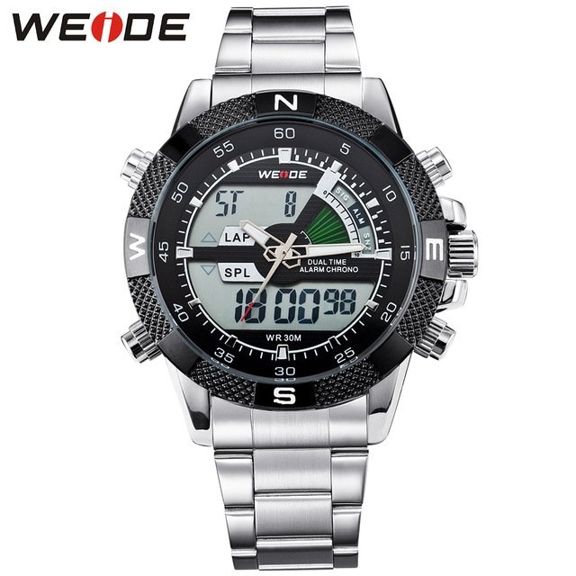 WEIDE Brand Men Sports Watches Men's Quartz Watch Analog Digital Military Army Diver Full Steel Wristwatches 1104 - intl
