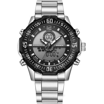 WEIDE Men Quartz Sport Watch Analog-digital Display Wristwatch Stainless Steel Band Waterproof Classic Watch Black - intl  