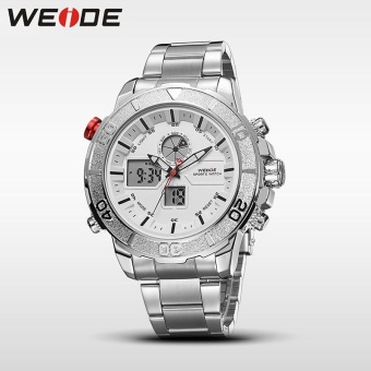 WEIDE Men Quartz Waterproof Dial Analog Display Date Clock Aolly Case Full Steel Strap Watches- Silver White - intl  