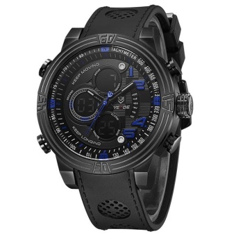 WEIDE Men's Waterproof Multifunction LCD Large Dial Quartz Watch Leather Band Wristwatch - intl  