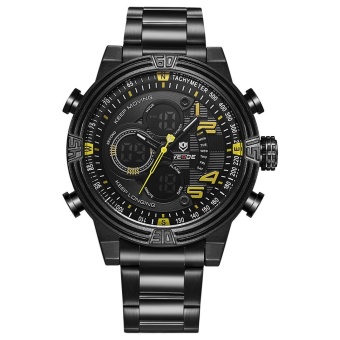 WEIDE Men's Waterproof Multifunction LCD Large Dial Quartz Watch Yellow - intl  