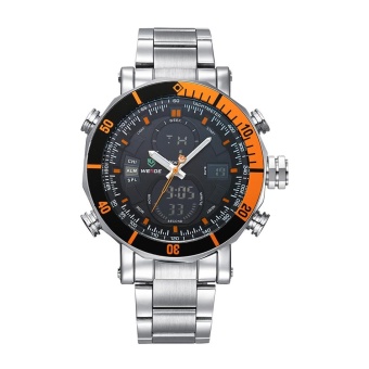 WEIDE WH5203 Men Military Stainless Steel Quartz Wristwatch Waterproof Multi-function LCD Digital Men's Clock -Orange - intl  