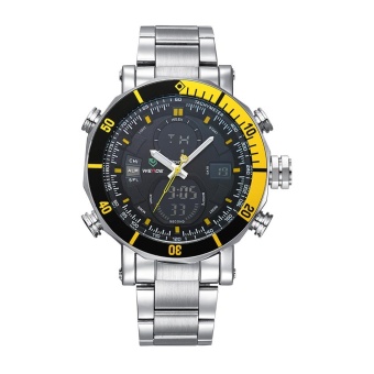 WEIDE WH5203 Men Military Stainless Steel Quartz Wristwatch Waterproof Multi-function LCD Digital Men's Clock -Yellow - intl  