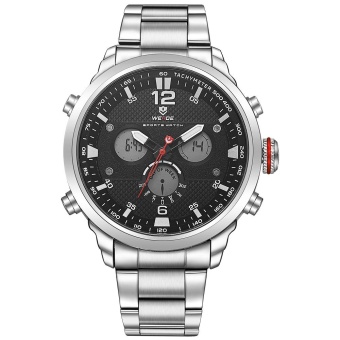 WEIDE WH6303 Outdoor Sports Waterproof Men's Stainless Steel Strap Watches -Silver Black - intl  