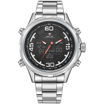 WEIDE WH6306 Outdoor Sports Waterproof Men's Stainless Steel Strap Watches Silver Black - intl  