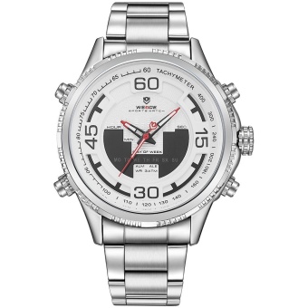 WEIDE WH6306 Outdoor Sports Waterproof Men's Stainless Steel Strap Watches Silver White - intl  
