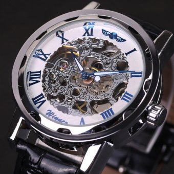 Winner Automatic Mechanical Business Luxury Men Watch Leather Strap Fashion Brand Retro Transparent Wristwatch (White) - intl  