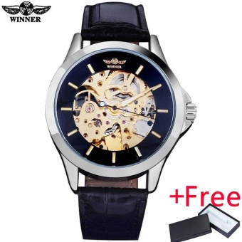 Winner brand watches men automatic self wind mechanical skeleton wristwatches male fashion casual artificial leather band clock - intl  
