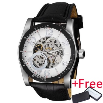WINNER fashion casual men sports mechanical watches men's military skeleton watches male clock leather strap relogio masculino - intl  