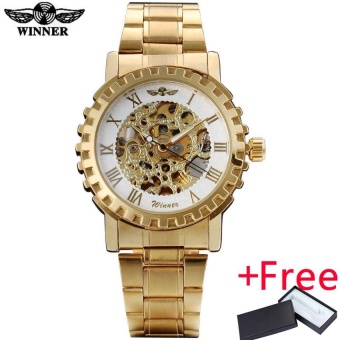 WINNER luxury brand fashion casual machanical watches men's automatic skeleton gold case watches hot bracelet steel band relogio - intl...