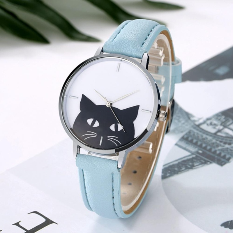 YBC Women Cute Cat Quartz Watches Casual PU Leather Band Wristwatch - intl bán chạy